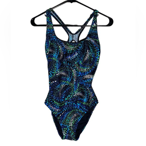 Womens Speedo Racerback Swimsuit One Piece Size 8 Blue Green‎ Design
